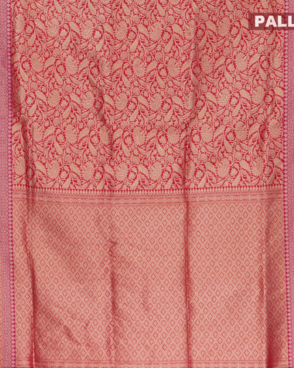Semi banarasi uppada saree red and dual shade of green with allover floral zari woven brocade weaves and zari woven border - {{ collection.title }} by Prashanti Sarees