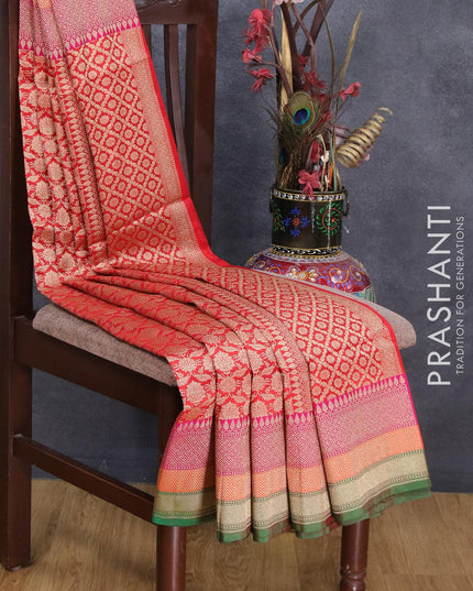Semi banarasi uppada saree red and green with allover zari woven brocade weaves and woven border - {{ collection.title }} by Prashanti Sarees