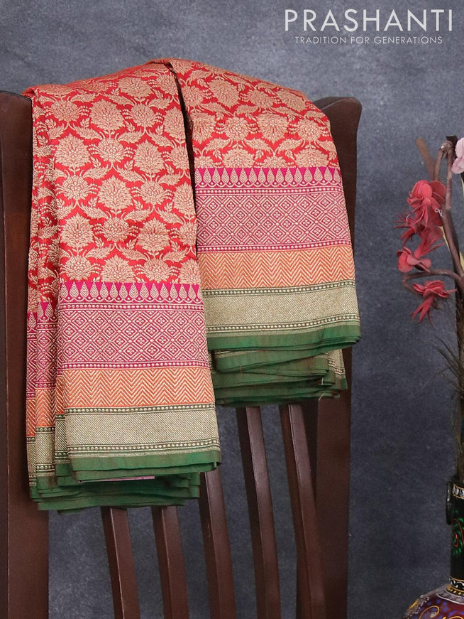 Semi banarasi uppada saree red and green with allover zari woven brocade weaves and woven border - {{ collection.title }} by Prashanti Sarees