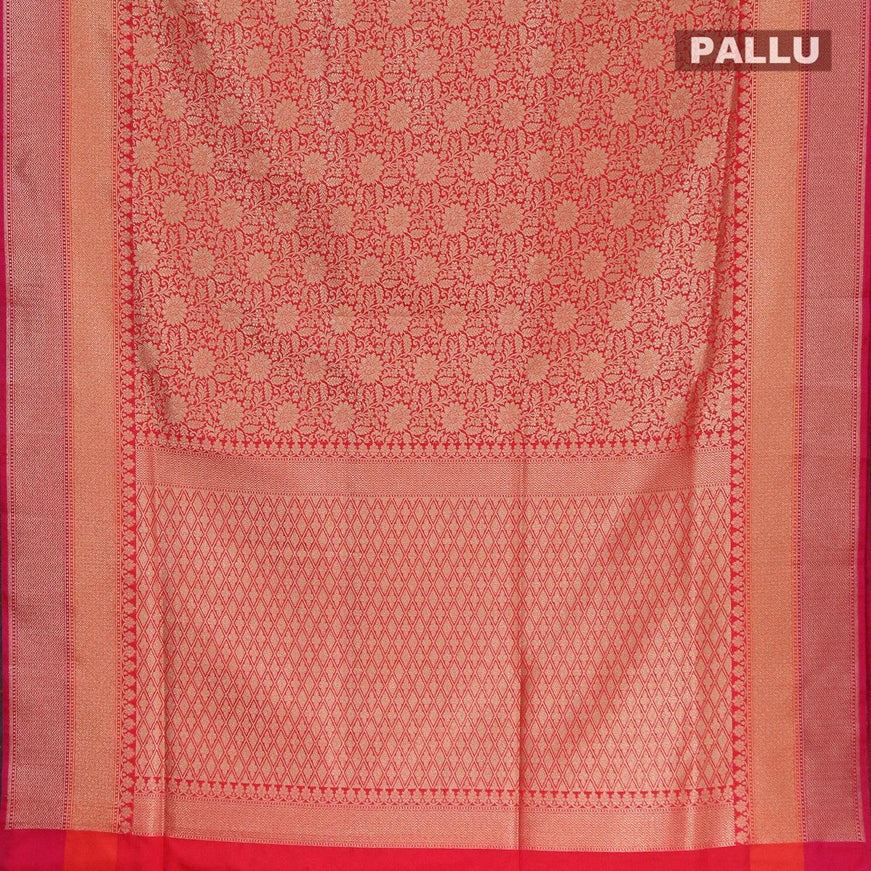 Semi banarasi uppada saree red and pink with allover floral zari woven brocade weaves and zari woven border - {{ collection.title }} by Prashanti Sarees