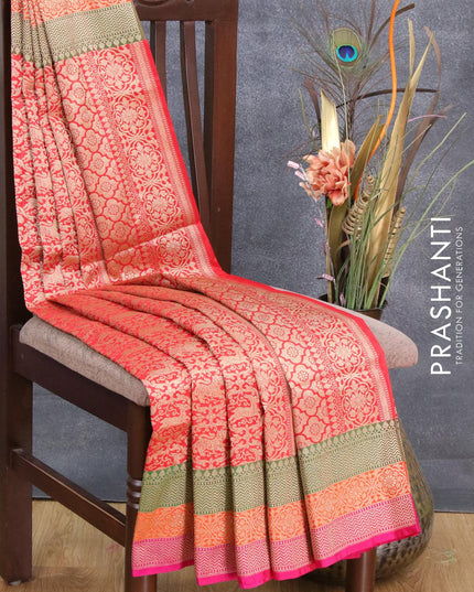 Semi banarasi uppada saree red and tricolour with allover thread & zari brocade weaves and zari woven border - {{ collection.title }} by Prashanti Sarees