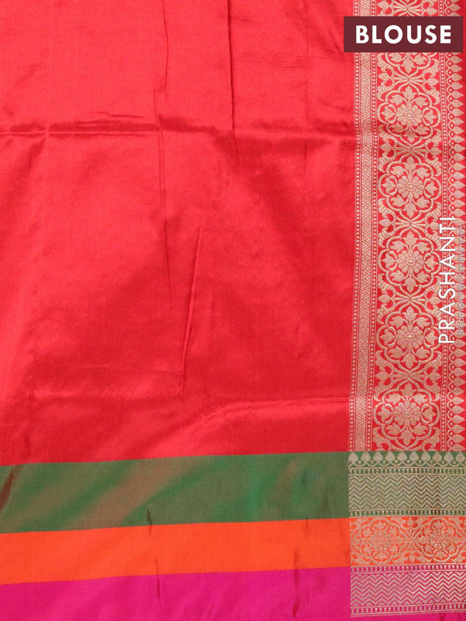 Semi banarasi uppada saree red and tricolour with allover thread & zari brocade weaves and zari woven border - {{ collection.title }} by Prashanti Sarees