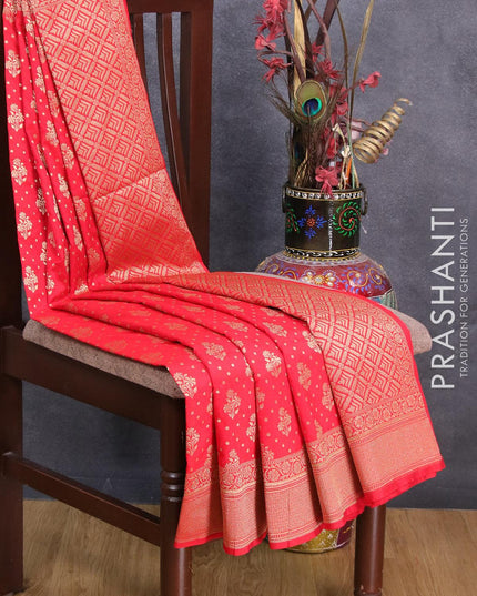 Semi banarasi uppada saree red with allover floral zari woven butta weaves and floral zari woven border - {{ collection.title }} by Prashanti Sarees