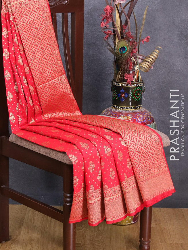 Semi banarasi uppada saree red with allover floral zari woven butta weaves and floral zari woven border - {{ collection.title }} by Prashanti Sarees
