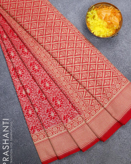 Semi banarasi uppada saree red with allover thread & zari woven brocade weaves and zari woven border - {{ collection.title }} by Prashanti Sarees