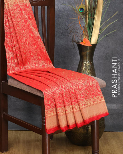 Semi banarasi uppada saree red with allover zari brocade weaves and zari woven border - {{ collection.title }} by Prashanti Sarees