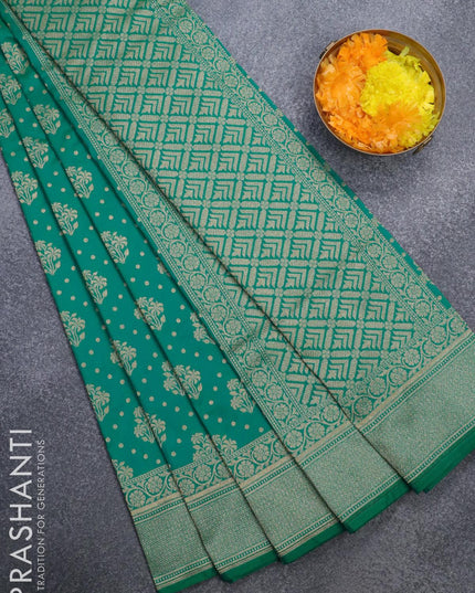 Semi banarasi uppada saree teal green with allover floral zari woven butta weaves and floral zari woven border - {{ collection.title }} by Prashanti Sarees