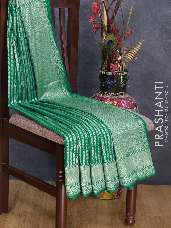Semi banarasi uppada saree teal green with allover silver & gold zari stripe weaves and zari woven border - {{ collection.title }} by Prashanti Sarees