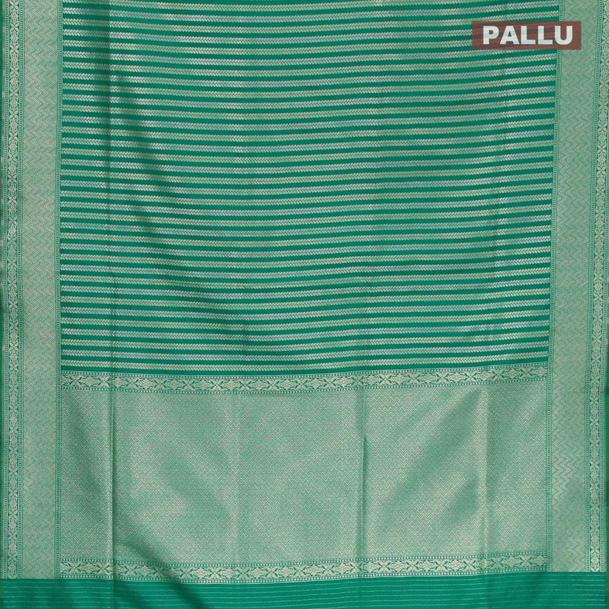 Semi banarasi uppada saree teal green with allover silver & gold zari stripe weaves and zari woven border - {{ collection.title }} by Prashanti Sarees