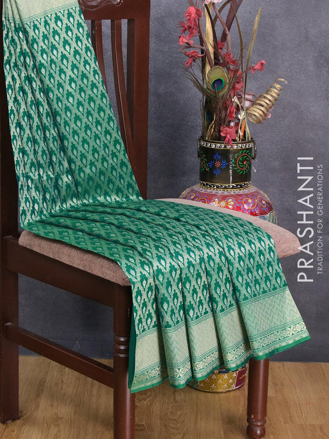 Semi banarasi uppada saree teal green with allover zari woven brocade weaves and zari woven border - {{ collection.title }} by Prashanti Sarees