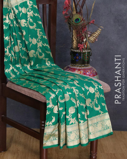 Semi banarasi uppada saree teal green with allover zari woven floral weaves and zari woven border - {{ collection.title }} by Prashanti Sarees