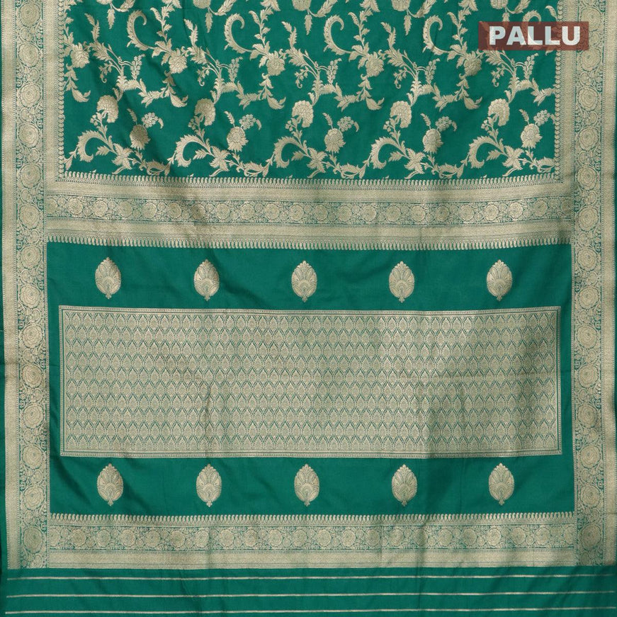 Semi banarasi uppada saree teal green with allover zari woven floral weaves and zari woven border - {{ collection.title }} by Prashanti Sarees