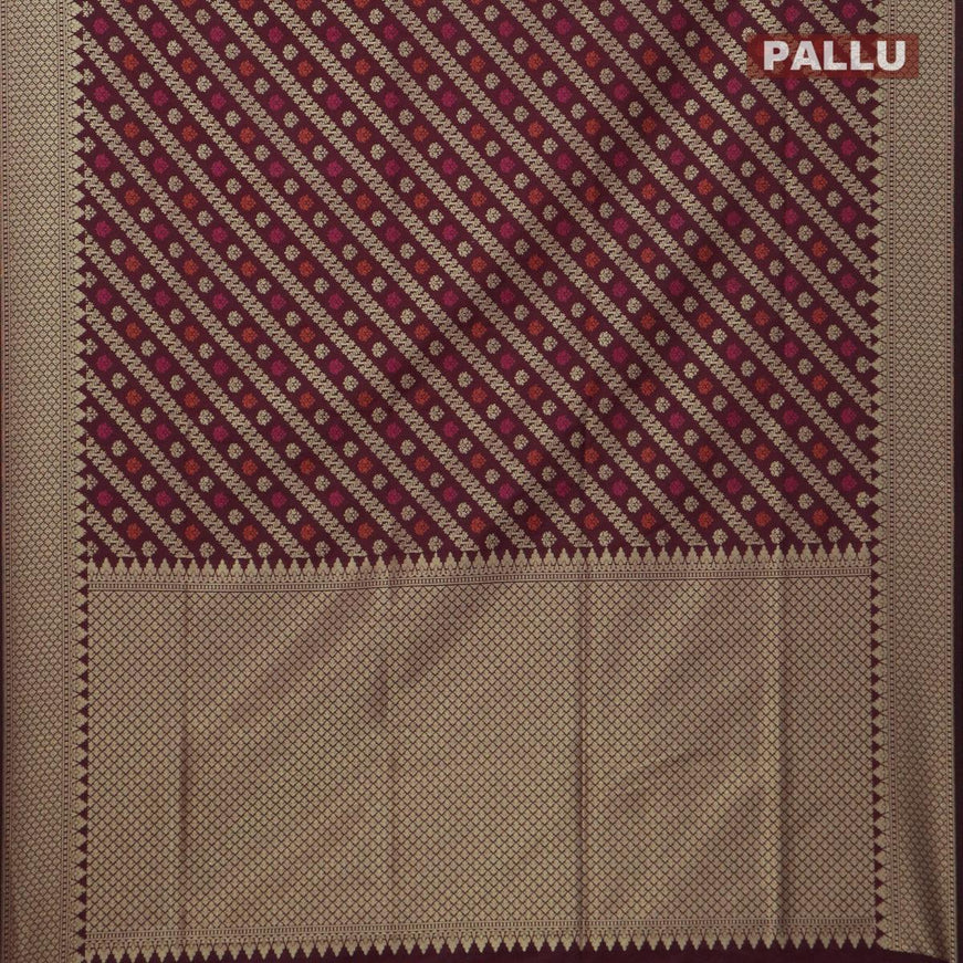 Semi banarasi uppada saree wine shade with allover thread & zari brocade weaves and woven border - {{ collection.title }} by Prashanti Sarees