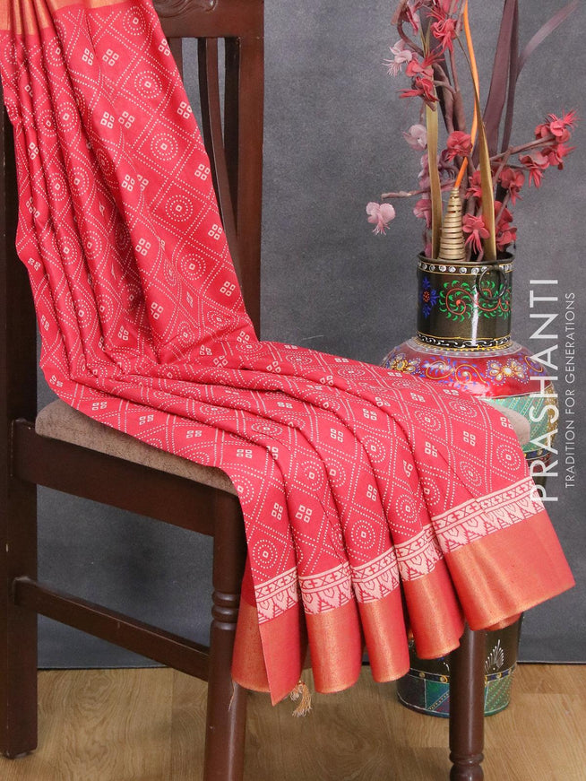 Semi bhagalpuri saree red with allover bandhani prints and zari woven border - {{ collection.title }} by Prashanti Sarees