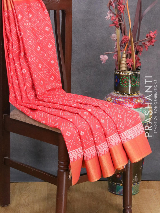 Semi bhagalpuri saree red with allover bandhani prints and zari woven border - {{ collection.title }} by Prashanti Sarees