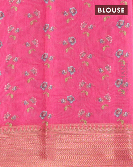 Semi chanderi saree blue and pink with allover floral prints and banarasi style border - {{ collection.title }} by Prashanti Sarees
