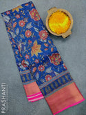 Semi chanderi saree blue and pink with allover prints and banarasi style border - {{ collection.title }} by Prashanti Sarees