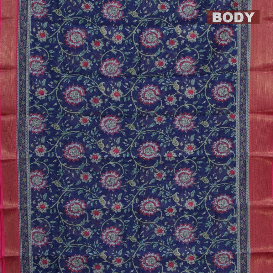 Semi chanderi saree blue and pink with allover prints and banarasi style border - {{ collection.title }} by Prashanti Sarees