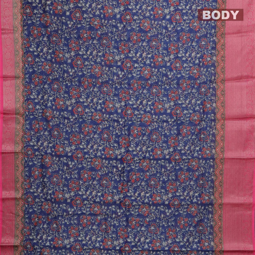 Semi chanderi saree blue and pink with allover prints and banarasi style border - - {{ collection.title }} by Prashanti Sarees
