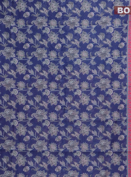 Semi chanderi saree blue and pink with allover prints and banarasi style border - - {{ collection.title }} by Prashanti Sarees