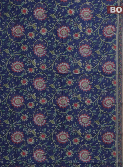 Semi chanderi saree blue and pink with allover prints and banarasi style border - - {{ collection.title }} by Prashanti Sarees