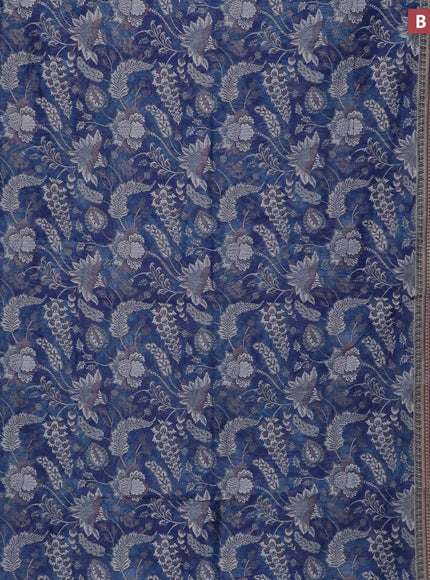 Semi chanderi saree blue and pink with allover prints and banarasi style border - - {{ collection.title }} by Prashanti Sarees