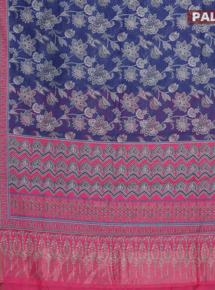 Semi chanderi saree blue and pink with allover prints and banarasi style border - - {{ collection.title }} by Prashanti Sarees