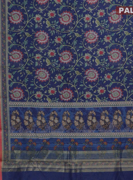 Semi chanderi saree blue and pink with allover prints and banarasi style border - - {{ collection.title }} by Prashanti Sarees