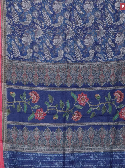 Semi chanderi saree blue and pink with allover prints and banarasi style border - - {{ collection.title }} by Prashanti Sarees