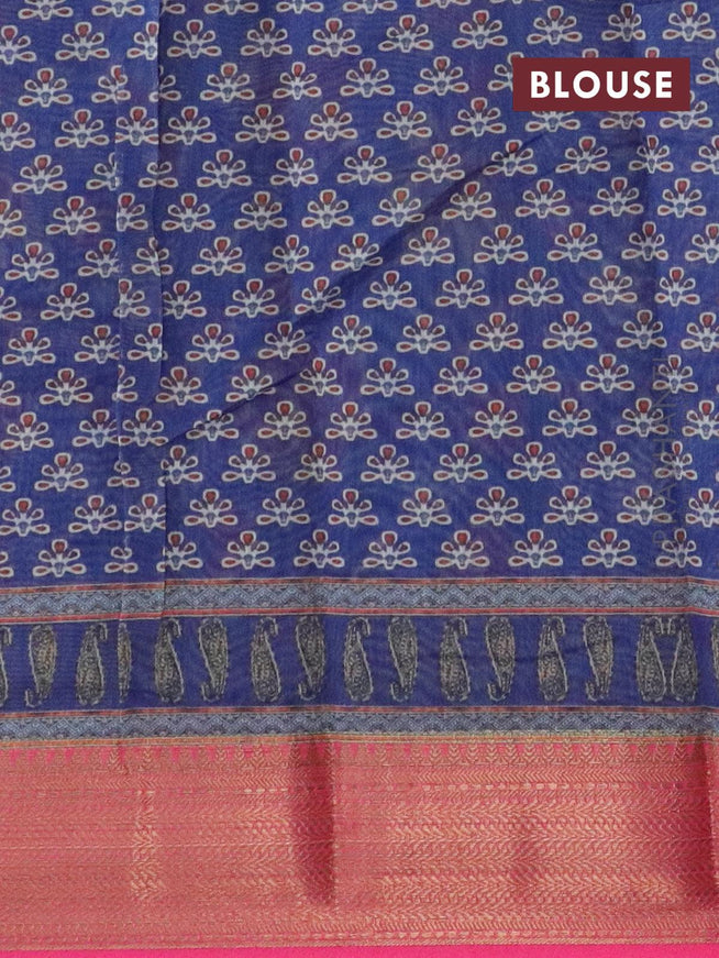 Semi chanderi saree blue and pink with allover prints and banarasi style border - {{ collection.title }} by Prashanti Sarees