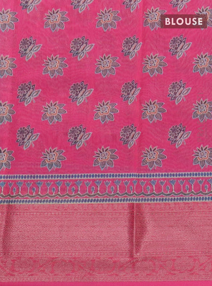 Semi chanderi saree blue and pink with allover prints and banarasi style border - - {{ collection.title }} by Prashanti Sarees