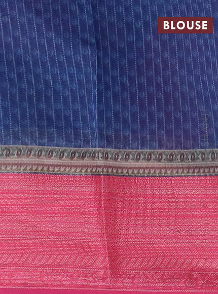Semi chanderi saree blue and pink with allover prints and banarasi style border - - {{ collection.title }} by Prashanti Sarees