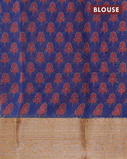 Semi chanderi saree blue and yellow with allover floral prints and banarasi style border - {{ collection.title }} by Prashanti Sarees