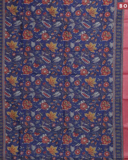 Semi chanderi saree blue shade and pink with allover prints and banarasi style border - - {{ collection.title }} by Prashanti Sarees