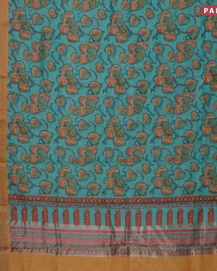 Semi chanderi saree blue shade and yellow with allover prints and banarasi style border - - {{ collection.title }} by Prashanti Sarees