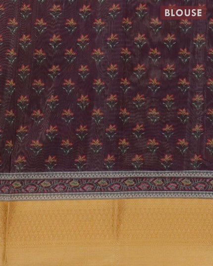 Semi chanderi saree brown and yellow with allover prints and banarasi style border - - {{ collection.title }} by Prashanti Sarees