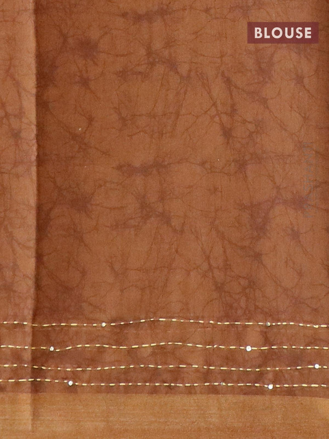 Semi chanderi saree brown shade with geometric prints & kantha stitch work and zari woven border - {{ collection.title }} by Prashanti Sarees