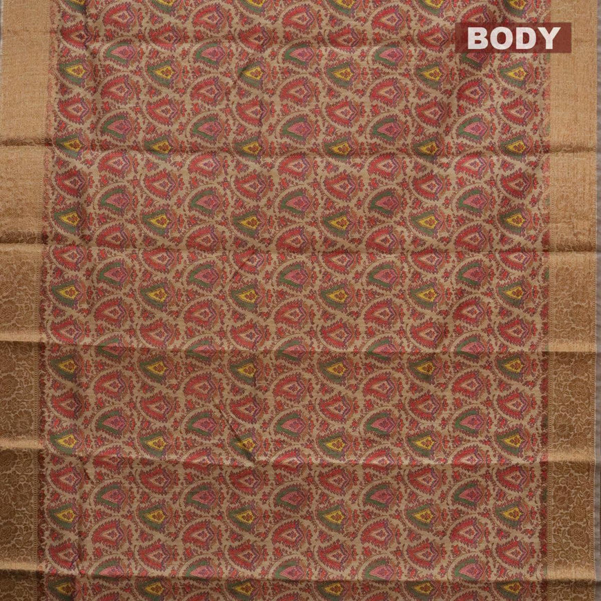 Semi chanderi saree dark beige with allover prints and banarasi style border - {{ collection.title }} by Prashanti Sarees