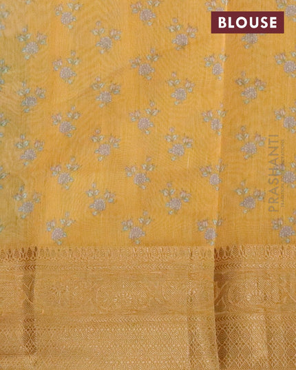 Semi chanderi saree dark green and yellow with allover kalamkari prints and banarasi style border - {{ collection.title }} by Prashanti Sarees