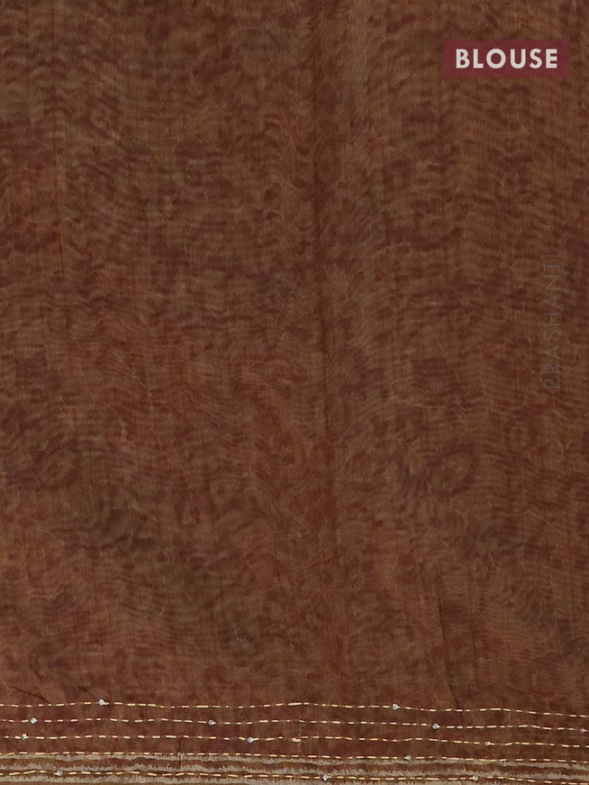 Semi chanderi saree dark mustard and brown shade with allover batik prints & kantha stitch work and simple border - {{ collection.title }} by Prashanti Sarees