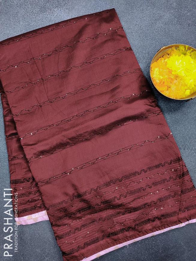 Semi chanderi saree deep maroon and light pink with sequin work - {{ collection.title }} by Prashanti Sarees
