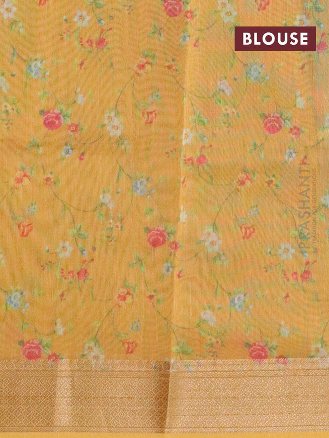 Semi chanderi saree elephant grey and yellow with allover floral prints and banarasi style border - {{ collection.title }} by Prashanti Sarees