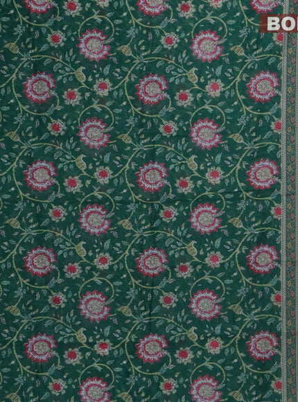 Semi chanderi saree green and candy pink with allover prints and banarasi style border - - {{ collection.title }} by Prashanti Sarees