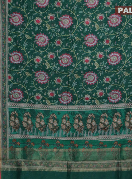 Semi chanderi saree green and candy pink with allover prints and banarasi style border - - {{ collection.title }} by Prashanti Sarees