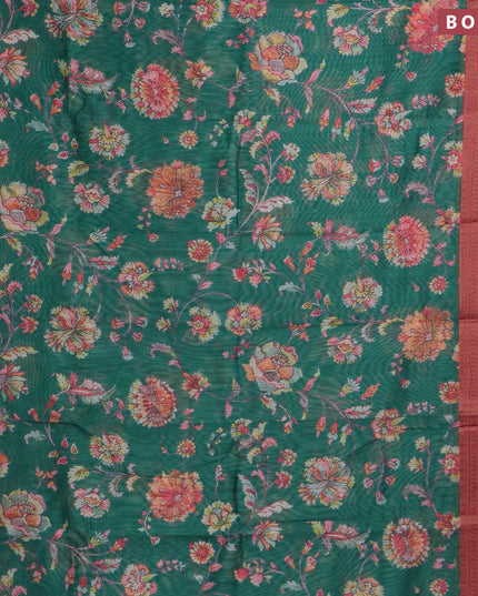 Semi chanderi saree green and pink shade with allover floral prints and banarasi style border - - {{ collection.title }} by Prashanti Sarees