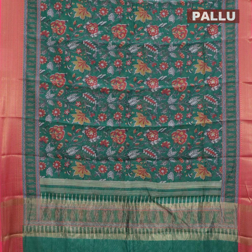 Semi chanderi saree green and pink shade with allover prints and banarasi style border - {{ collection.title }} by Prashanti Sarees