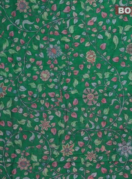 Semi chanderi saree green and pink with allover floral prints and banarasi style border - - {{ collection.title }} by Prashanti Sarees