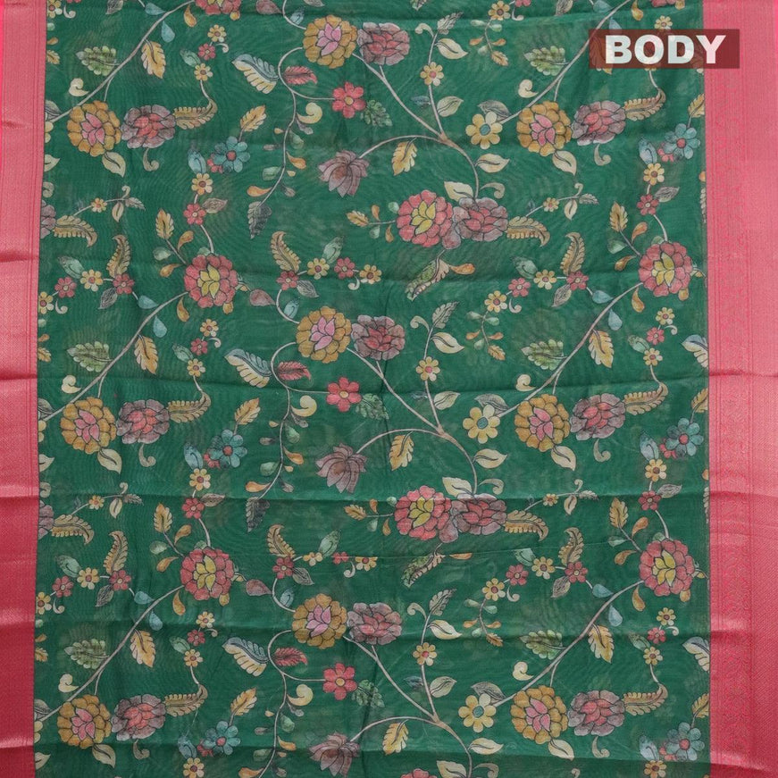 Semi chanderi saree green and pink with allover floral prints and banarasi style border - {{ collection.title }} by Prashanti Sarees
