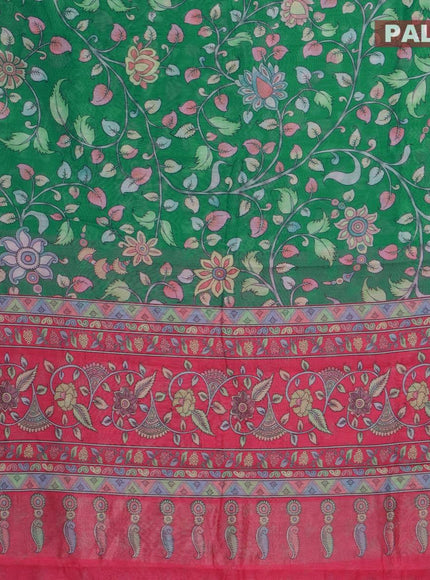 Semi chanderi saree green and pink with allover floral prints and banarasi style border - - {{ collection.title }} by Prashanti Sarees