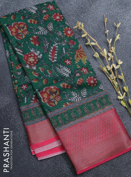 Semi chanderi saree green and pink with allover prints and banarasi style border - - {{ collection.title }} by Prashanti Sarees